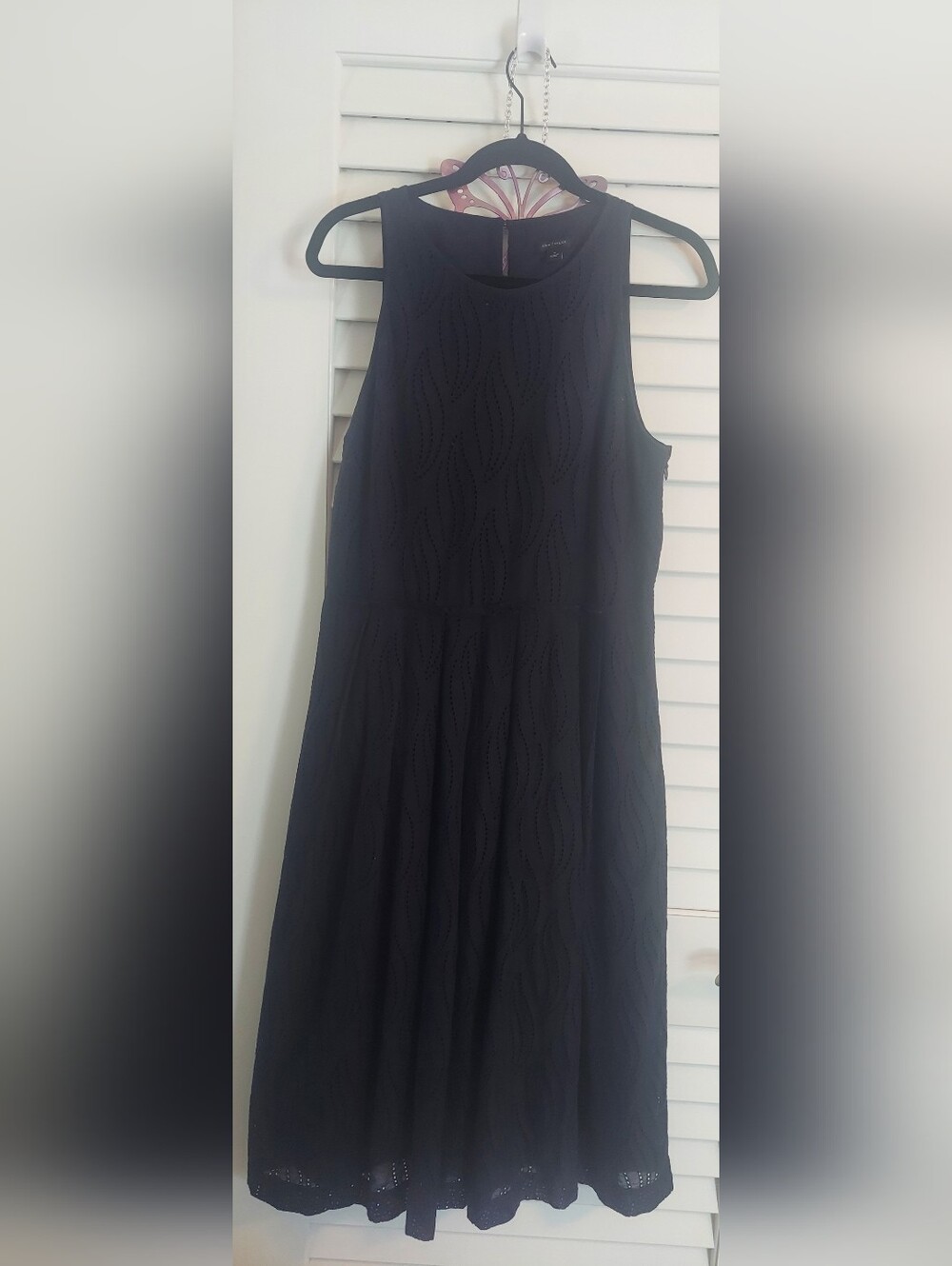 Sleeveless Navy Eyelet Midi Dress